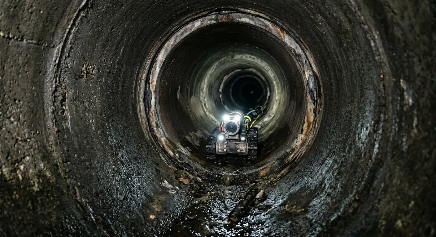 Robotic sewer camera inspecting pipe interior for Sewer Line Repair in North Salem